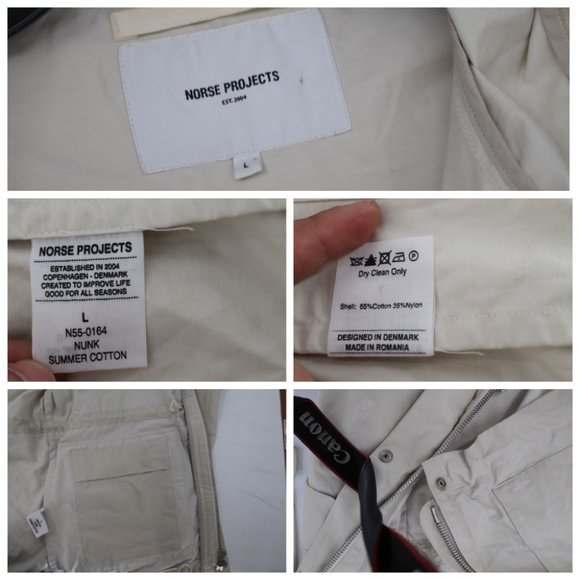 Norse Projects Nunk jacket Mens L Summer Cotton Nylon Hooded Ecru cargo Pockets - Picture 6 of 16